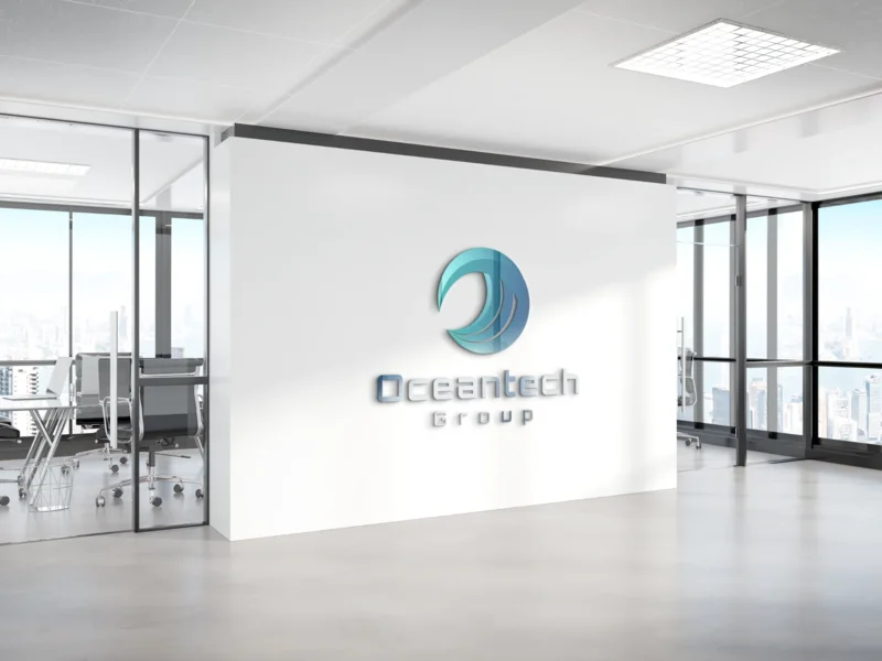 Oceantech Group logo mounted on an office reception wall