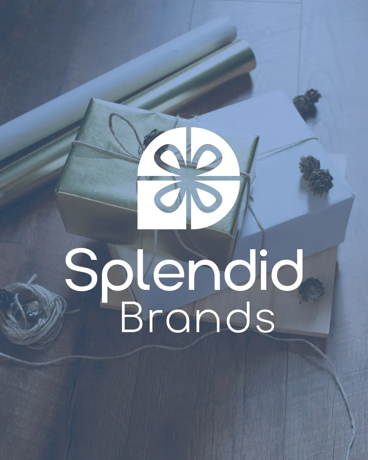 Splendid Brands logo in white over a photo of wrapped gifts