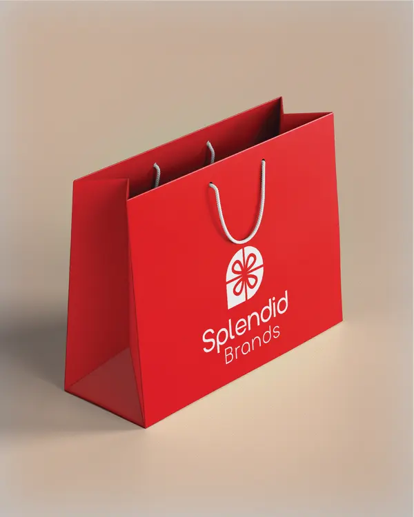 Red Splendid Brands shopping bag with the white gift-box logo