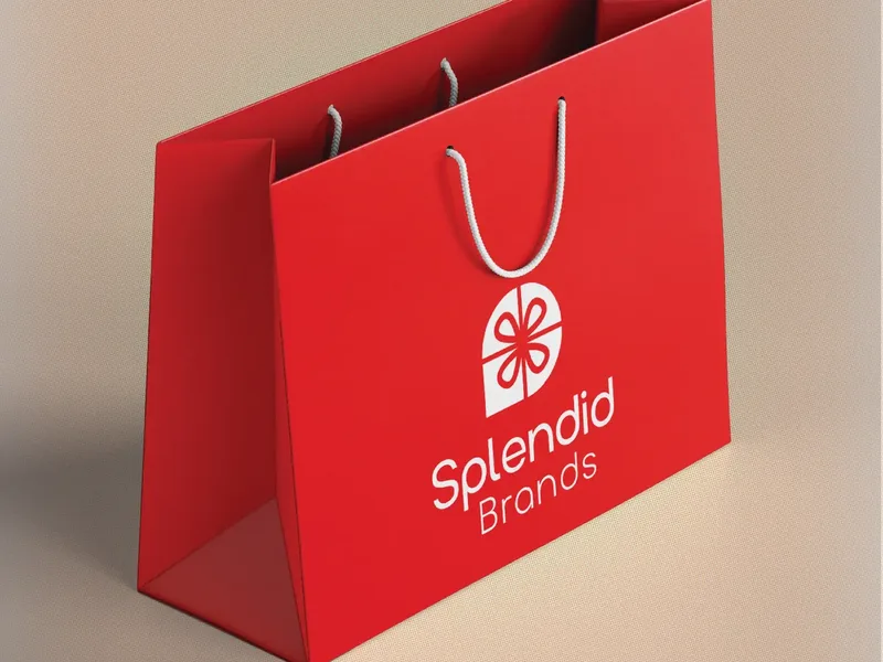 Red Splendid Brands shopping bag with the white gift-box logo